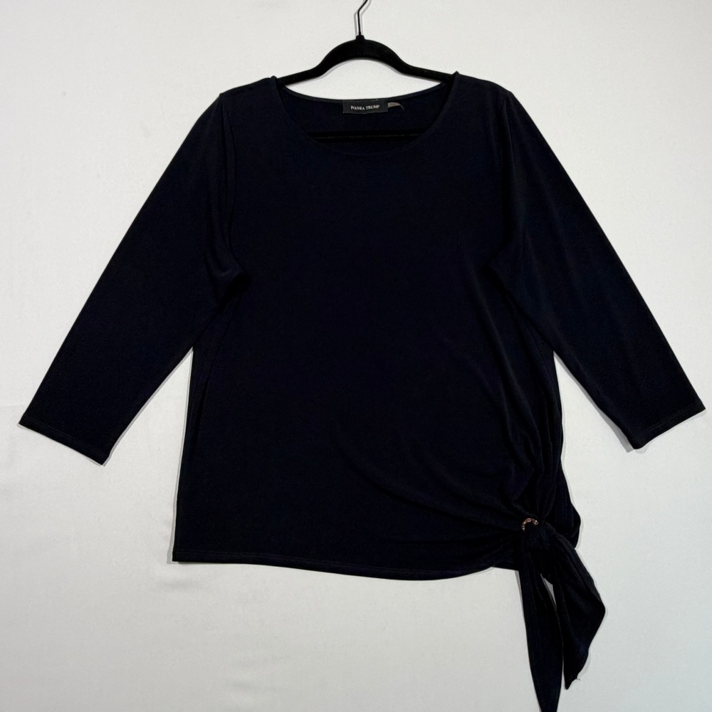 Ivanka Trump Womens Blouse Large Black Matte Jersey Side Tie Office Siren Top